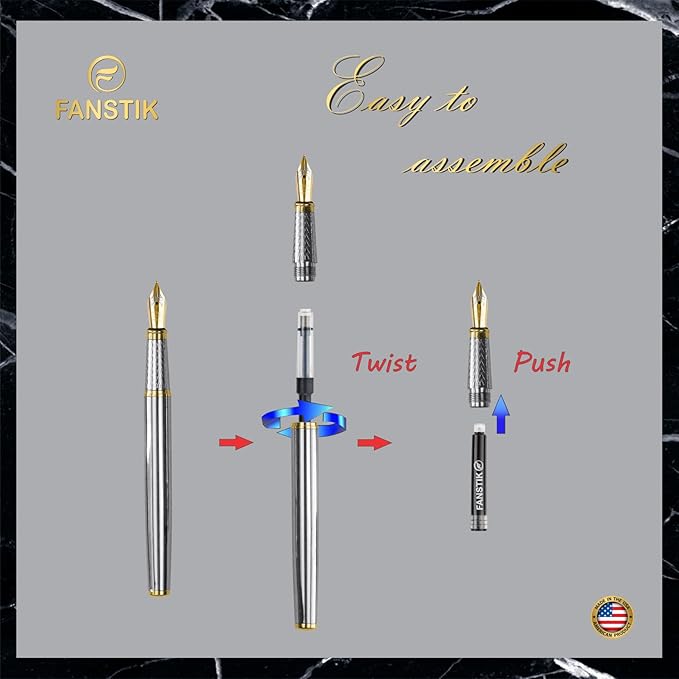 Silver&Gold Luxury fountain pen (Made In USA) fancy gift set for women, Real 24K Gold Plating, Professional executive pen gift set for men (Lux fountain Silver-Gold)-DeskLoop Office