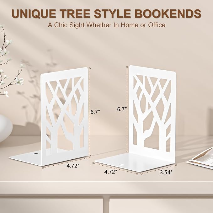 VFINE Withe Bookend 6-Piece, Tree Design Bookends - Image 2