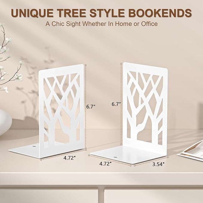 VFINE Withe Bookend 4-Piece, Tree Design Bookends - Image 2