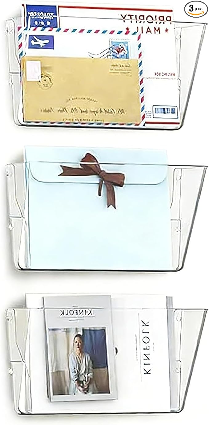 MINDEPOT 3 Pockets Acrylic Wall File Organizer, Plastic Hanging Wall File Holder by MINDEPOT