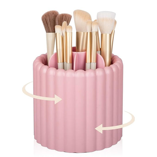 Anyoifax 360 Rotating Makeup Brush Holder 7 Slots Make Up Brush Organizer Removable Spinning Cosmetic Brushes Storage Pen Holder for Vanity, Dresser, Desk, Pink-DeskLoop Office