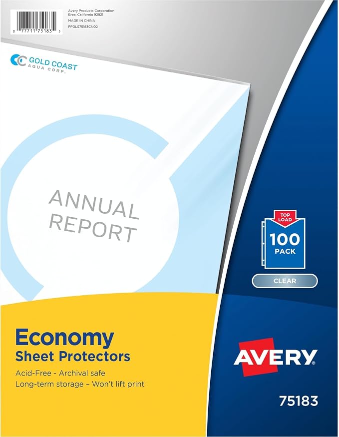 Avery Clear Economy Sheet Protectors, Top Load, 100 Document Protectors by Avery