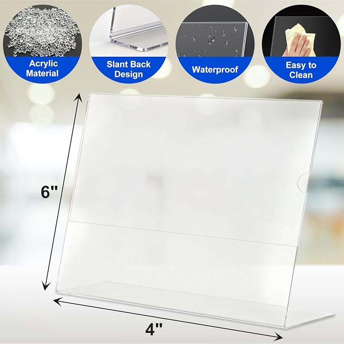 Acrylic Sign Holder 4 x 6 Horizontal, L-Shape Clear Plastic Display Stand - Image 3