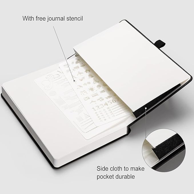 AHGXG Bullet Dotted Journal - 320 Numbered Pages Dot Grid Notebook A5 Thick Journal, 100gsm Thick Dotted Paper, Leather Hardcover,Inner Pocket, 5.75'' × 8.38'' - Black-DeskLoop Office