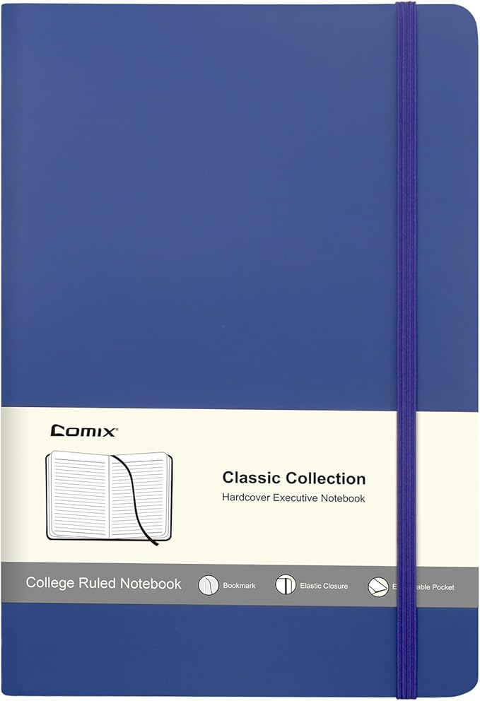 Comix Lined Journal Notebook for Women Men, Journaling Notebooks for Office School Home, 240 Pages, 5.5" x 8.3", College Ruled, A5, Hardcover, Navy Blue-DeskLoop Office