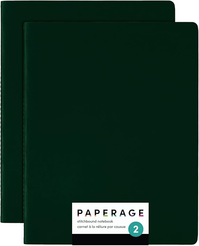 PAPERAGE Soft Cover Blank Journal Notebook, 2 Pack, (Dark Green), 100 Pages, Large 7.5 inches x 9.5 inches, Ideal for Sketch Book, Note Taking & Travel Journal-DeskLoop Office