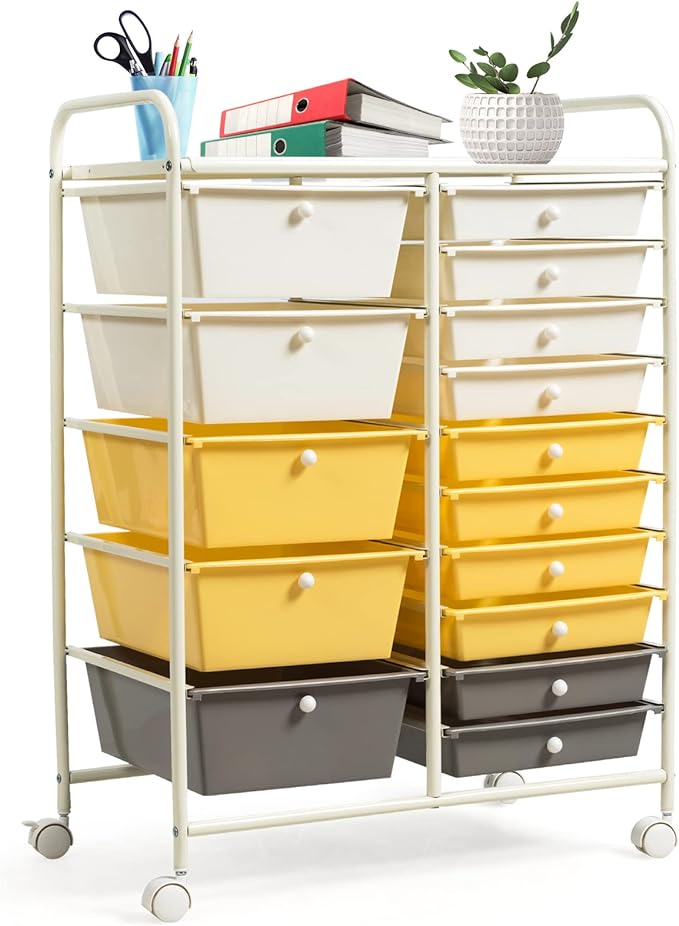 COSTWAY 15 Drawer Rolling Storage Cart, Utility Tools Paper Organizer on Wheels by COSTWAY