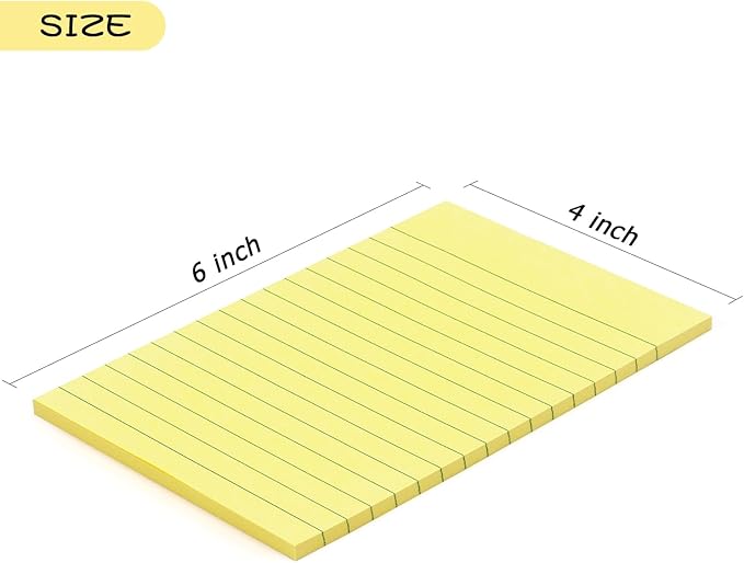 Early Buy 6 Pads Lined Sticky Notes with Lines 4x6 Self-Stick Notes Bright Color Sticky Notes, 45 Sheets/Pad (Yellow)-DeskLoop Office