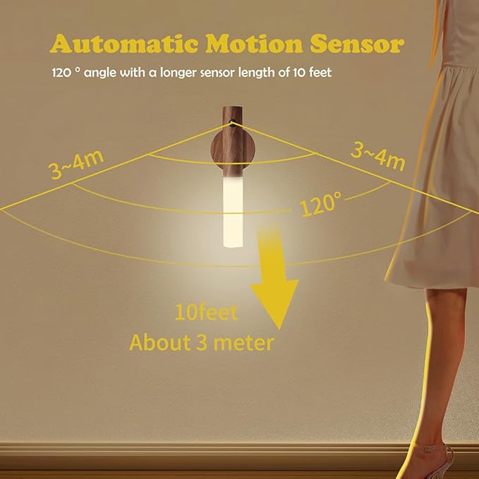 LANDGOO Wooden Motion Sensor Night Lights Magnet Body Sensor Hallway Night Lights Rechargeable Led Light Portable Stairway Wall Sconce Battery Powered Cabinet Lights (Walnut Wood 1PC)-DeskLoop Office