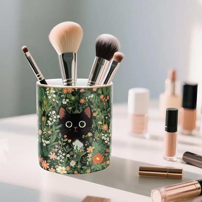 Black Cat Pen Holder for Desk Accessories, Durable Ceramic Pencil Organizer - Image 7