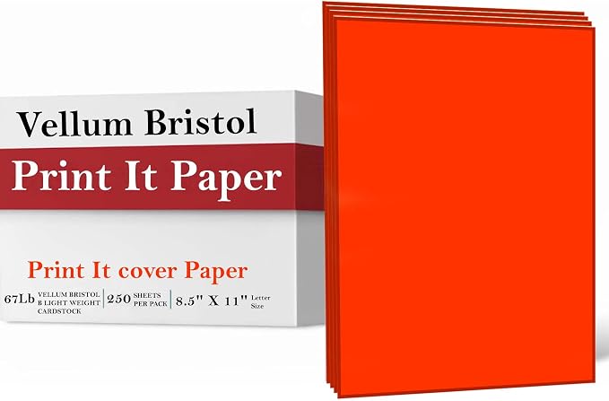 Print It - Vellum Bristol Colored Cardstock Cover Paper, 67 Lb, 8.5" X 11” by Unknown