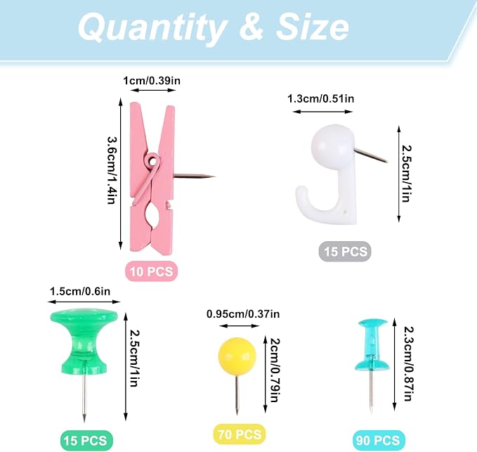 Push Pins Set, 5 Types Pushpins Thumbtacks - Image 2