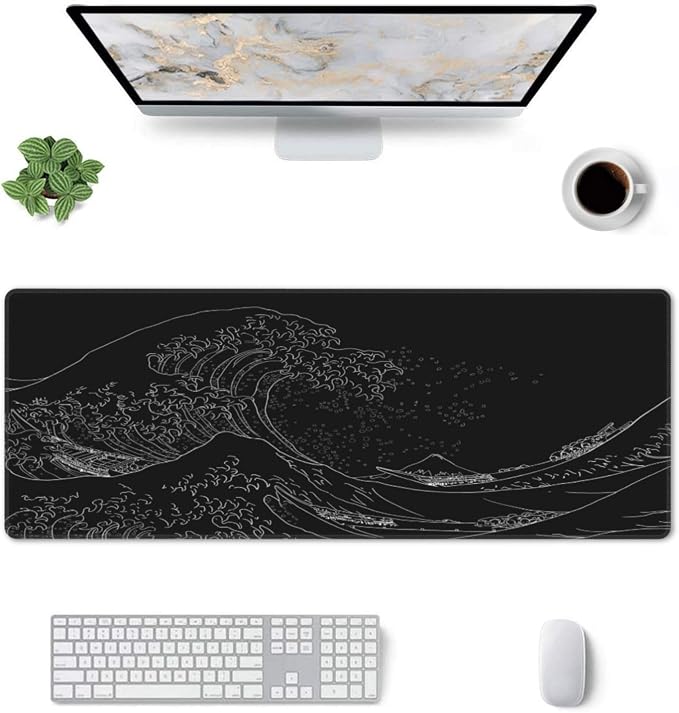 Japanese Sea Wave Large Mouse Pad, Anime Black Gaming, Extended Kanagawa Mat - Image 3
