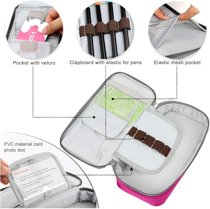 Homecube Large Capacity Pencil Case Oxford Cloth Bag Storage Pouch Marker Pen Pencil Cute Stationery Organizer Bag Holder with Zipper for Middle High School & Office Boy Girl Teen - Rose Red-DeskLoop Office