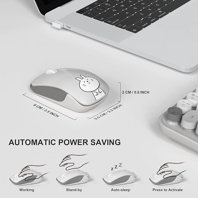 FOPETT Wireless Keyboard and Mouse Cute Mouse and Keyboard 2.4G Wireless Keyboards with Colorful 68 Keys Typewriter Retro Round Keycap for PC, Laptop,Tablet,Computer Windows - Grey Colorful-DeskLoop Office