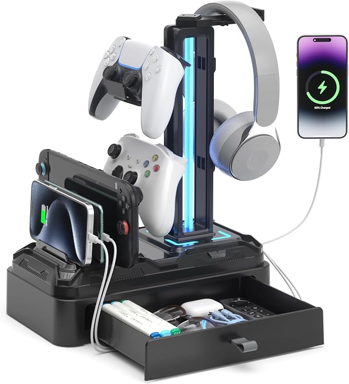 KDD Headphone Stand with USB A&C Charger Ports by KDD