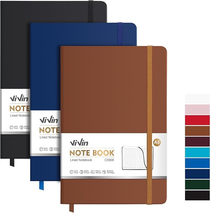 ViVin Lined Journal Notebooks, 3 Pack, 192 Pages, Medium 5.5 x 8.3 inch by ViVin