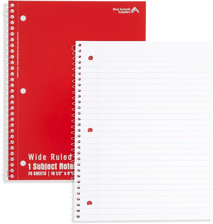 Blue Summit Red Wide Ruled Spiral Notebooks Bulk, 1 Subject Spiral Notebook Wide Ruled, Paper School Bulk Notebooks, 48 Pack-DeskLoop Office