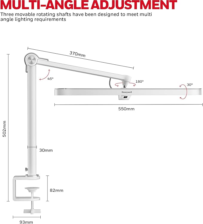 Honeywell LED Desk Lamp with Clamp - 05B02 Sunturalux Clip On Desk Light Eye Caring Natural Light 4000K 1300LM Stepless Brightness Dimmable Table Lamp Full Metal Desk Lamps for Home Office Work Study-DeskLoop Office
