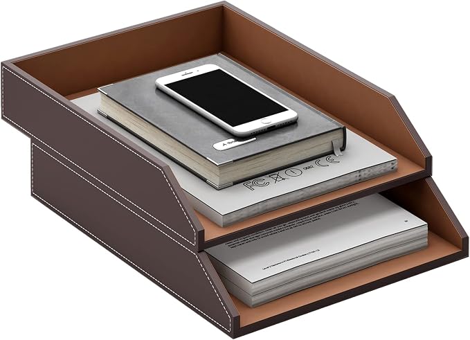 Leather Letter Tray, Thipoten Stackable Desk Organizer Holder - Image 2