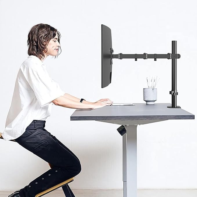 Pholiten Single Monitor Arm Desk Mount, Holds Screens up to 32 inch,Holds Up to 22lbs,Fully Adjustable Stand with C-Clamp and Grommet Base,100x100 Vesa Monitor Stand-DeskLoop Office