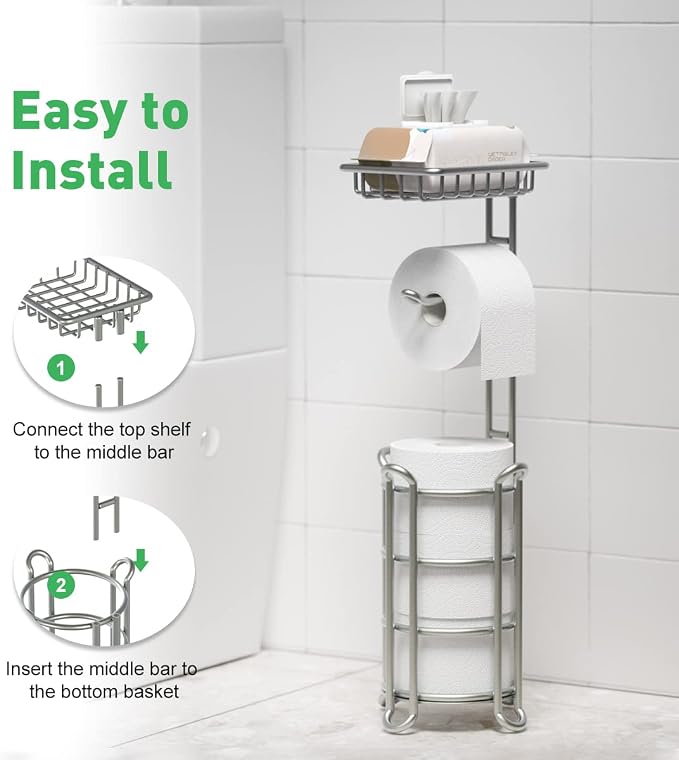 Toilet Paper Holder Stand Bathroom Tissue Dispenser Holders Rack Free Standing - Image 5
