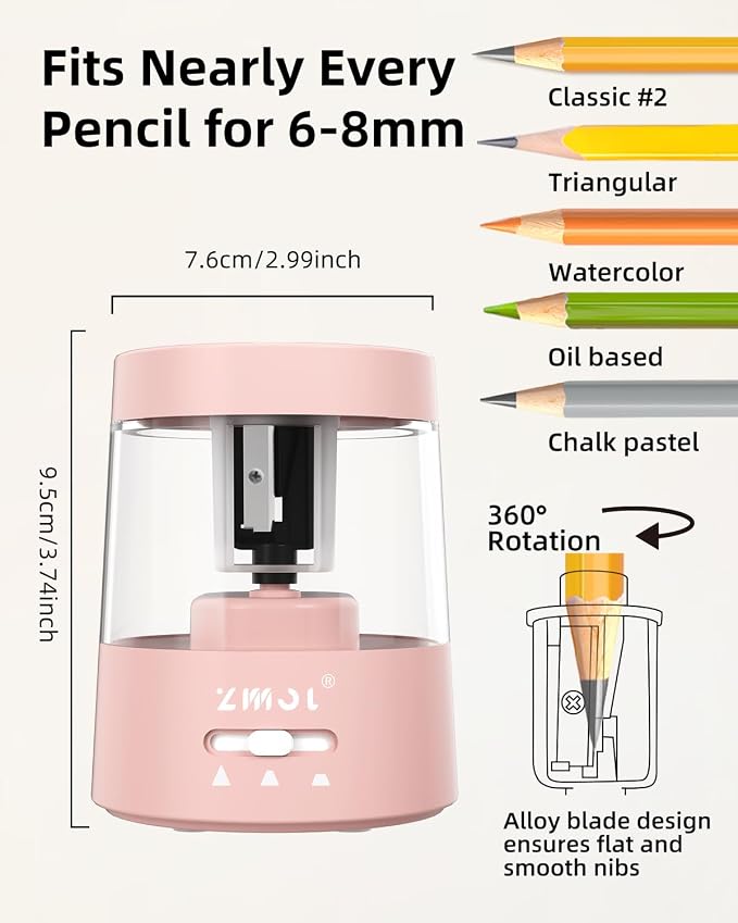 ZMOL Electric Pencil Sharpener, Portable Small Battery Powered Pencil Sharpeners - Image 3