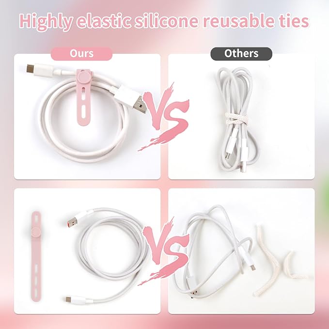 Oligei 25 Pcs Silicone Cable Ties, Cable Ties Reusable, High Elasticity Cord - Image 4