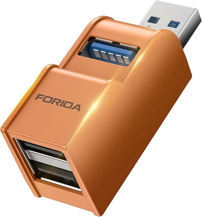 FORIDA 3 Ports USB 3.0 Adapter, USB Hub with 1 USB 3.0 and 2 USB 2.0 Ports, Portable USB Port Splitter for Keyboard, Mobile Hard Disk, U Disk, Camera, Mouse, etc (Orange)-DeskLoop Office