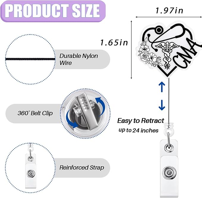 CMA Badge Reel Retractable for Certified Medical Assistant & Medical Worker - Image 2