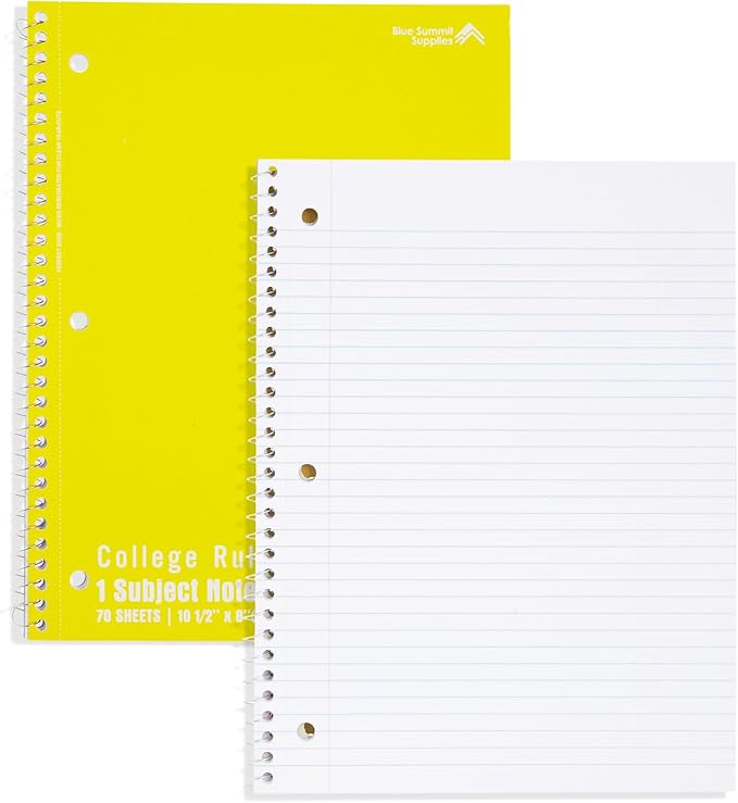 Blue Summit Spiral Notebooks Bulk, One Subject Spiral Notebook College Ruled, Perforated Notebook, 8 x 10.5 for Work and School, Paper, College Ruled, Bulk 48 Pack-DeskLoop Office
