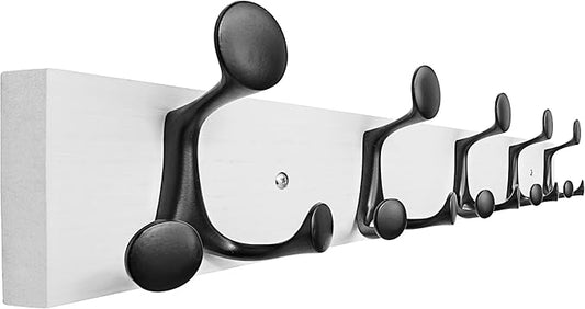 SKOLOO 24-Inch White Wood Coat Rack Wall Mount with 5 Triple Hooks - Ideal for Family Entrances, Classrooms, and Pet Supplies Storage - Perfect Coat Hooks for Wall-DeskLoop Office