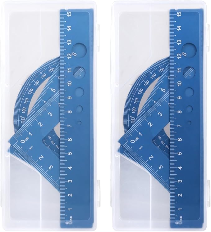 Honagu Triangular Ruler Set, 8 Pieces/2 Sets Aluminum Alloy Ruler, Metal Drafting Ruler, Geometric Protractor for Students, Draftsmen, Engineers, School Office Supplies (Blue+Blue)-DeskLoop Office