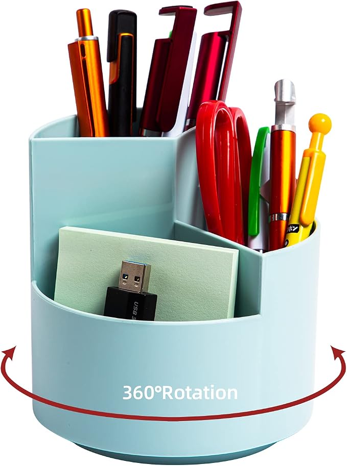 Desk Pencil Pen Holder, 3-Slot 360 Spinning Desk Organizer, Cute Pencil Cup Pot by EDENMS