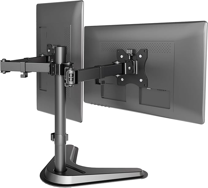 Claiks Dual Monitor Mount, Ergonomic Adjustable Monitor Arm for Max 32 inch Screens, Adjustable Computer Monitor Stand up to 40 lbs, VESA Mounting Holes 75&100mm, Black-DeskLoop Office
