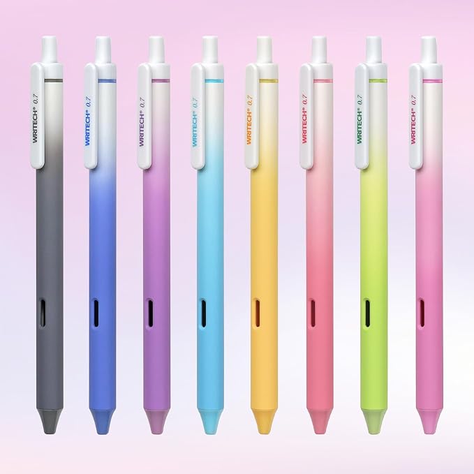WRITECH Fine Point Gel Pens: 8ct Multi Colored 0.7mm Medium Point Retractable by WRITECH