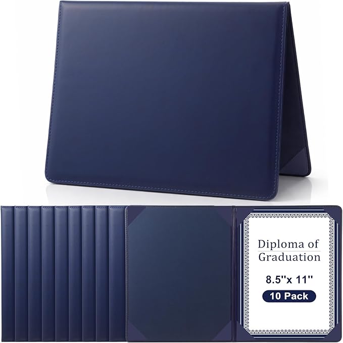 Tenare 10 Pcs Navy Blue Leather Certificate Holder 8.5 x 11 PU Phd Bachelor by Tenare