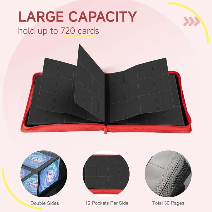Trading Card Binder with Zip, 12 Pockets Card Binder, 720 Double Sided Pocket - Image 3