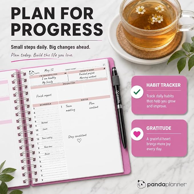 Panda Planner A5 Undated Daily Spiral Notebook 2026-2027, 5.75 x 8.25 Pink | - Image 8