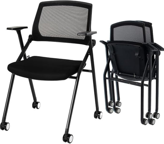 Folding Conference Room Chairs Set of 2 Black Guest Reception Chair for Office, Waiting Room, Meeting, Lobby, Church-DeskLoop Office