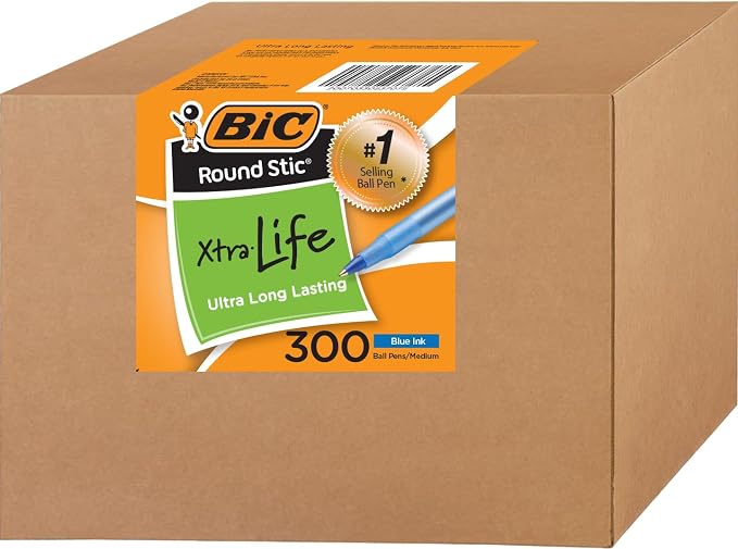 BIC Round Stic Xtra Life Ballpoint Pens, 300 Pack | Bulk Pack of 300 Blue Pens by BIC