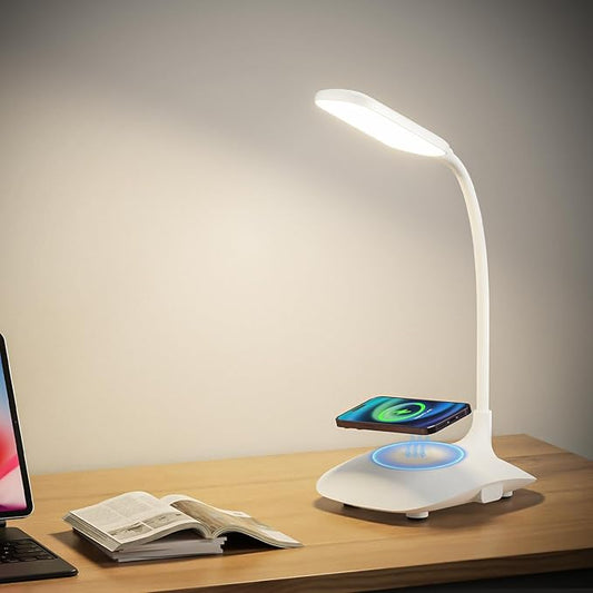 LED Desk Lamp Wireless Charging Desk Lamp with Touch Control Dimmable Office Desk Light Eye-Caring Office Lamp with Adjustable Gooseneck Table Lamp, Reading Lamp Table Lamp for Bedroom Bedside Study-DeskLoop Office