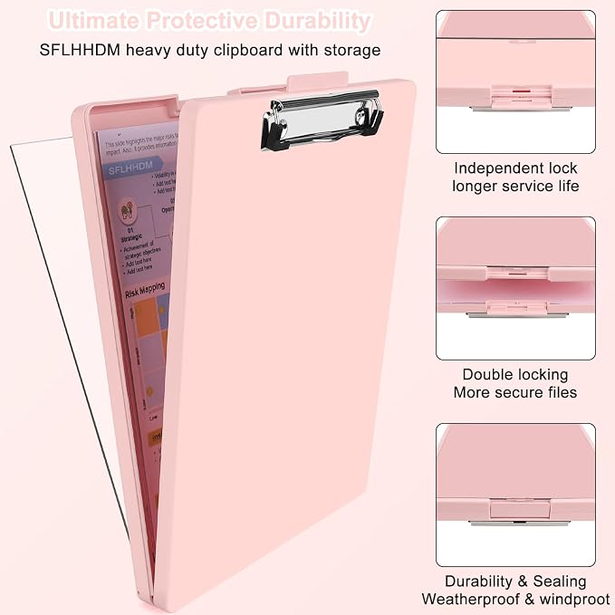 SFLHHDM Clipboard with Storage, Heavy Duty Clip Boards 8.5x11 with 2 Storage - Image 2