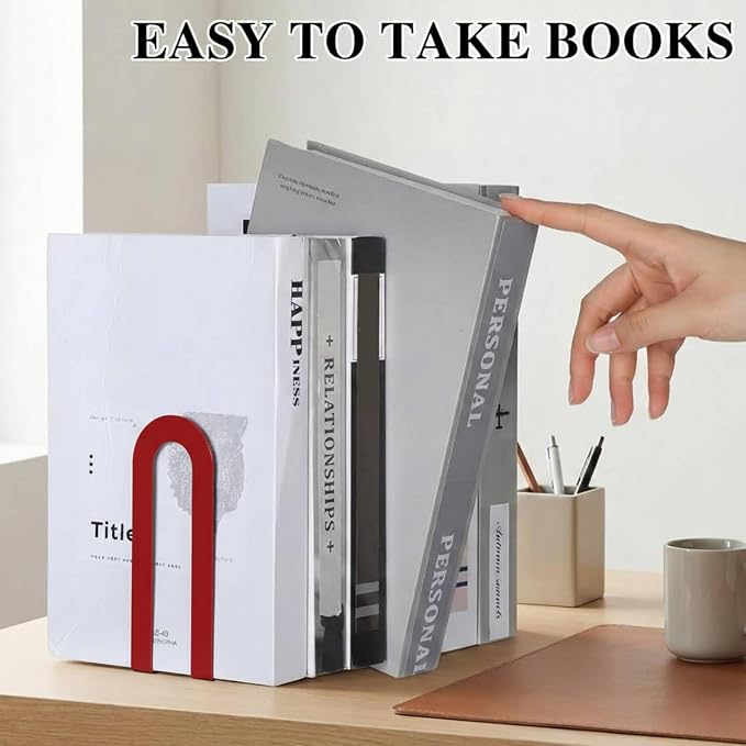 Chunful 6 Pcs Red Modern Metal Book Ends - Image 4