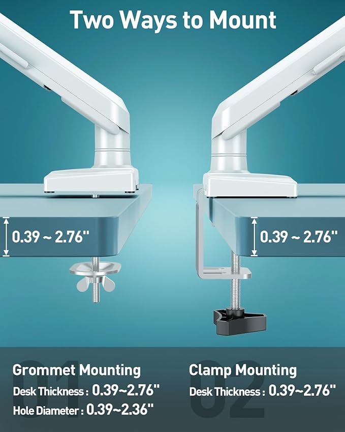 Single Monitor Desk Mount, 13-32 inch Adjustable Gas Spring Monitor Arm, Computer Monitor Stand Holder with Clamp and Grommet Base, Fits 4.4 to 22lbs Screens, VESA Mount Bracket, White, Freelift Pro-DeskLoop Office
