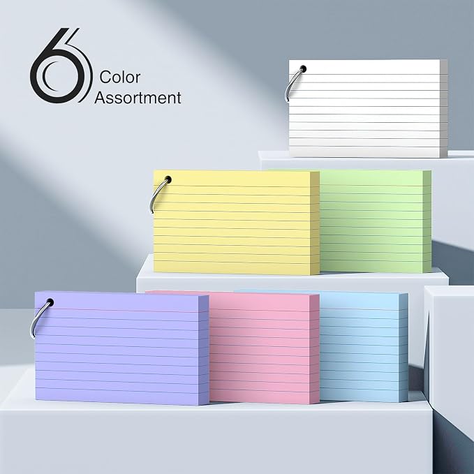 300 Count 3x5 index cards with Ring, Flash Cards 6 Color Assortment, Durable & - Image 7