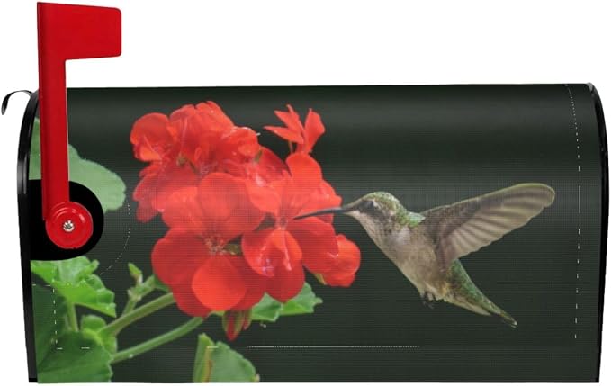 Hummingbirds Floral Mailbox Covers, Spring Summer Red Flowers Blossom Magnetic by Yomane