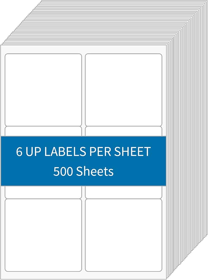 Shipping Labels 3 1/3"x4" Printable White 6 up Labels by BESTIKER