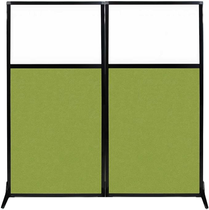 Versare Workstation Partition | Portable Wall Divider | Modern Office Cubicle | Free Standing Privacy Screen | Flexible Work Space | 66" x 70" W/Window, Lime Green Fabric Panels-DeskLoop Office