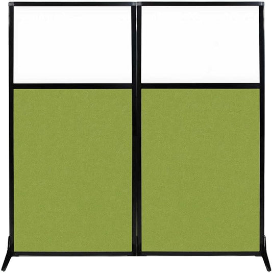 Versare Workstation Partition | Portable Wall Divider | Modern Office Cubicle | Free Standing Privacy Screen | Flexible Work Space | 66" x 70" W/Window, Lime Green Fabric Panels-DeskLoop Office